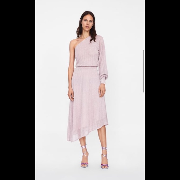 NWT ZARA METALLIC THREAD ASYMMETRIC DRESS - Picture 2 of 4